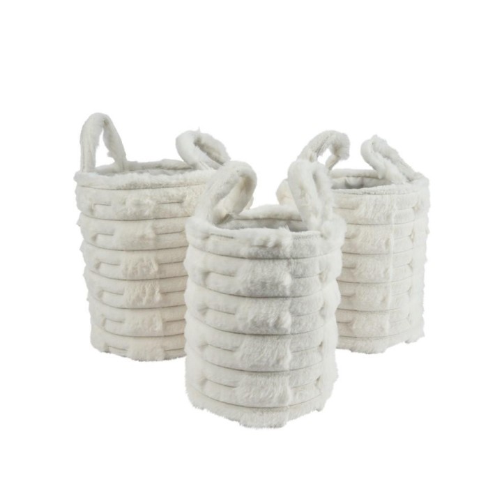 SET 3 CESTI PELLICCIA BIANCO H.30 H.28 H.25